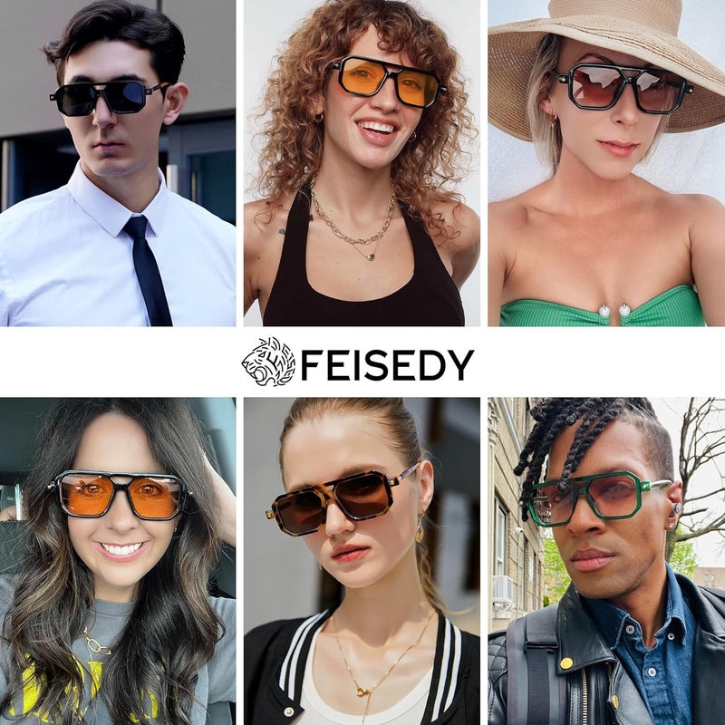FEISEDY Vintage Square 70s Flat Aviator Sunglasses Women Men Classic Retro Stylish Frame UV400 Sunglasses B2622 - Image 3
